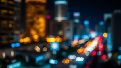 A blurred night cityscape with blue and gold lights, evoking urban energy and vibrancy.