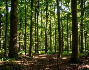 Obraz premium Lush green forest floor bathed in sunlight