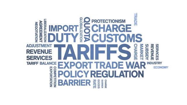 Tariffs animated word cloud-text design animation tag kinetic typography seamless loop.