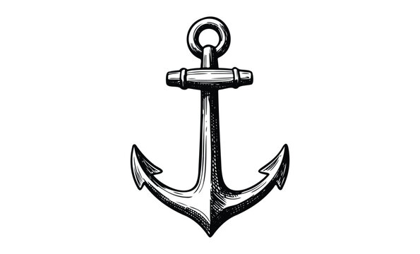 Vintage nautical anchor design with detailed sketching lines. Vector retro hand drawn illustration
