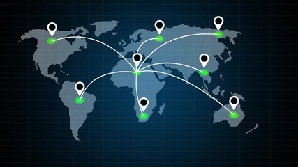 Animation of network of connections numbers changing and data processing over world map. 4K Stok video. glowing digital interface global connection data processing over world map . - Powered by Adobe