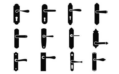Obraz premium Door Handle Silhouette Icon Pack – Ornate and Minimalist Styles for Architecture, Interior Design & DIY Projects