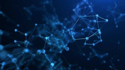 Abstract visualization of a glowing blue digital plexus network with interconnected nodes and lines representing data and communication. - Powered by Adobe