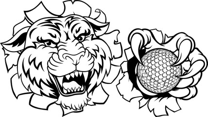 Tiger Golf Ball Sports Team Cartoon Animal Mascot