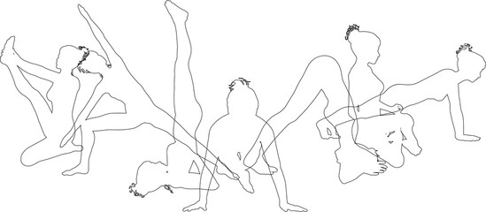 Yoga Pilates Poses Women Silhouettes Concept