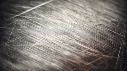 Obraz premium Extreme close-up of a textured silver-grey metallic surface with numerous scratches and scuffs,