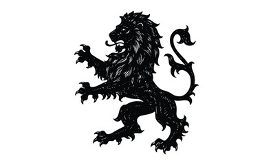 Fototapeta premium Black lion rampant silhouette. Vector retro hand drawn illustration