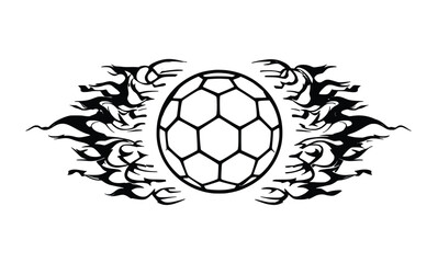 Fototapeta premium Flaming Soccer Ball Tribal Emblem in Line Art Style