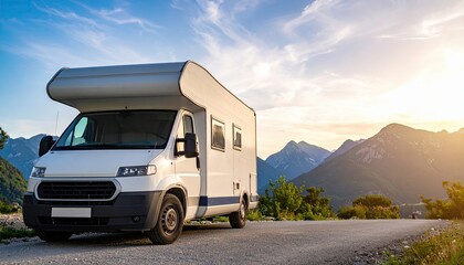 Cozy Camper Van at Mountain Base at Sunset