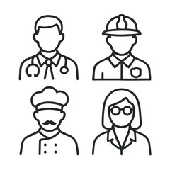Diverse Professional Occupations Icons Set Representing Essential Workforce Roles and Career Paths in a Clean and Modern Outline Style Graphic Collection