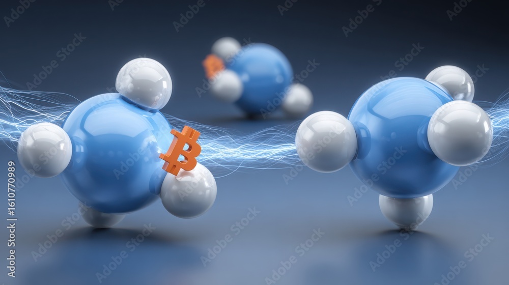 Poster molecular structure featuring a small orange molecule at its center representing complexity and inno