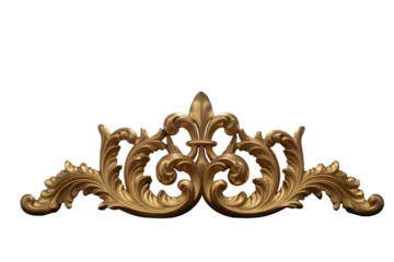 Ornate Gold Fleur de lis Scroll Design Element with Intricate Details and Elegant Curves on transparent background