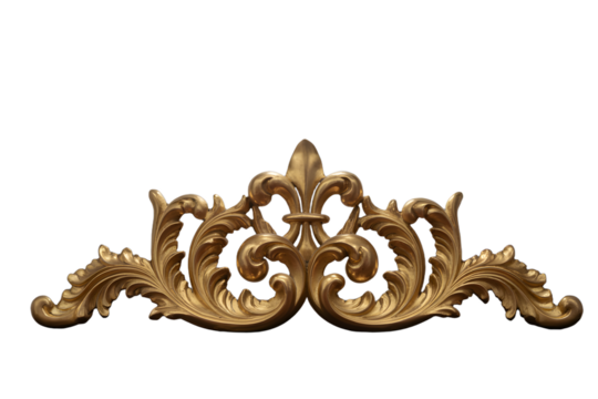 Ornate Gold Fleur de lis Scroll Design Element with Intricate Details and Elegant Curves on transparent background