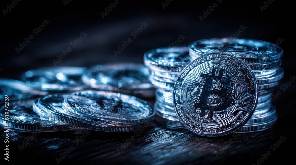 Poster close-up of a bitcoin coin depicting the concept of multi-layered security for digital currency auth
