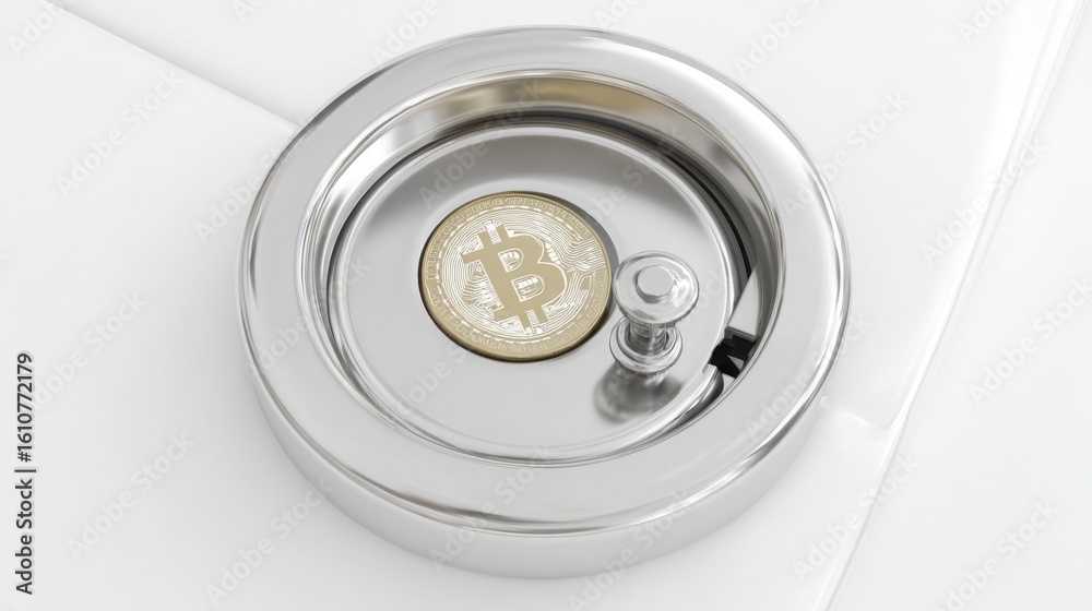 Poster unique coin placed in a door symbolizing the concept of access control and security in digital curre