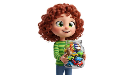 Girl holding a jar of toys - Illustration