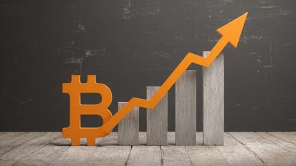 Blockchain technology symbol representing growth with an upward graph arrow indicating positive trends and resilience