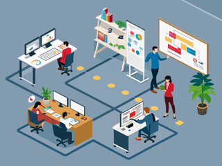 Isometric Advertising Agency Workflow Illustration