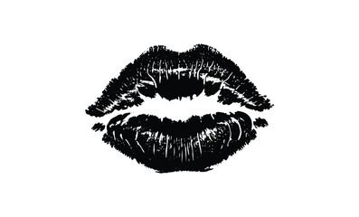 Fototapeta premium Black lipstick print - bold and stylish art design. Vector retro hand drawn illustration