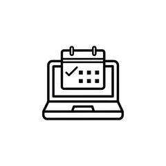 Laptop with calendar and checkmark icon isolated on white background