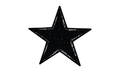 Obraz premium Hand-drawn black star illustration with textured hatching effect. Vector retro hand drawn illustration