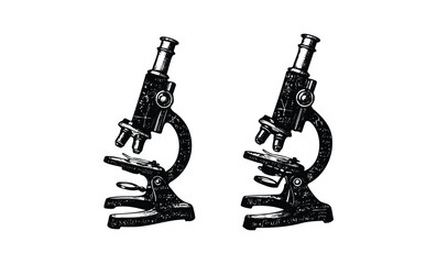 Vintage microscopes illustration pair with detailed design in black and white. Vector retro hand drawn illustration