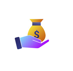 Modern Abstract Icon: Hand Receiving a Golden Money Bag, Financial Success Concept