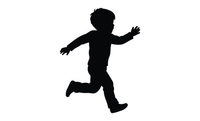 Silhouette of a running child in motion isolated. Vector retro hand drawn illustration