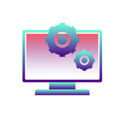 Abstract Gradient Computer Screen with Rotating Gears:  Modern Technology Concept