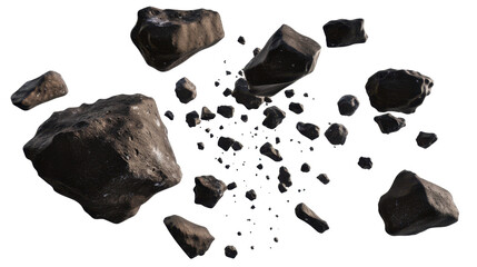 Fragmented Asteroids Floating in Space with a Transparent Background Displaying Celestial Dynamics
