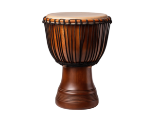 Dark brown wooden drum isolated on a transparent background in PNG format.