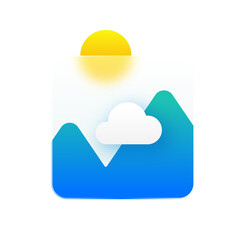 Modern App Icon: Sunny Day, Blue Mountains, Single Cloud, Gradient Style