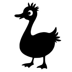 Cartoon duck silhouette with cheerful expression and spiky hairstyle  