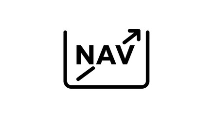 Fototapeta premium NAV Icon: A modern icon featuring NAV within a square with an upward arrow, symbolizing financial growth and investment increase.