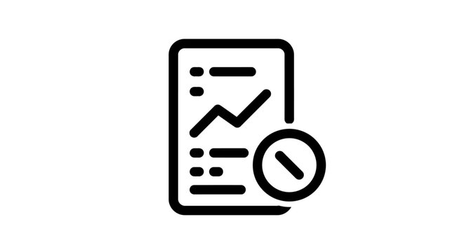 Financial Analysis Icon: A stark icon depicts a financial document, featuring a rising graph, and a circular element, suggesting analysis and progress in the realm of business and economics.