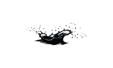 Obraz premium Black ink splash with droplets – artistic abstract design. Vector retro hand drawn illustration