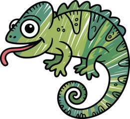 Fototapeta premium cartoon of a chameleon Crayon style transparent png vector