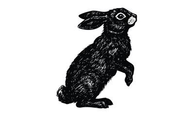 Fototapeta premium Hand-drawn black rabbit illustration. Vector retro hand drawn illustration