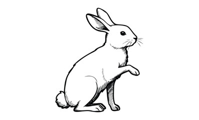 Obraz premium Detailed line drawing of a curious rabbit in profile view. Vector retro hand drawn illustration