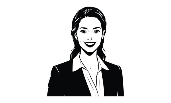 Asian female adult in professional attire sketch. Vector retro hand drawn illustration