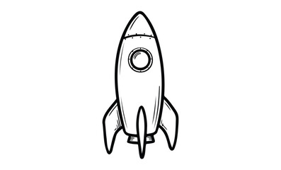 Vintage rocket drawing with simple black outline. Vector retro hand drawn illustration