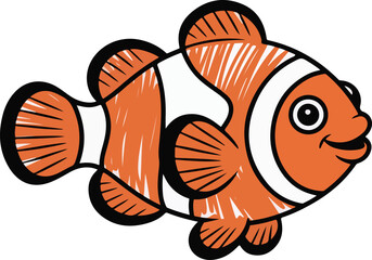 Clownfish with orange and white stripes Crayon style transparent png vector