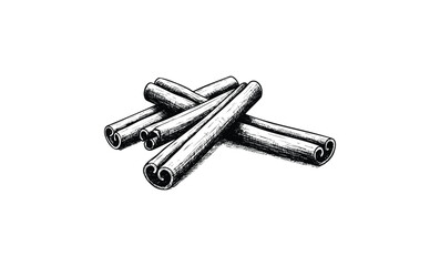 Hand-drawn black and white illustration of cinnamon sticks. Vector retro hand drawn illustration