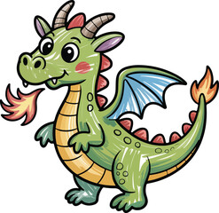 Obraz premium fire-breathing dragon Crayon style transparent png vector