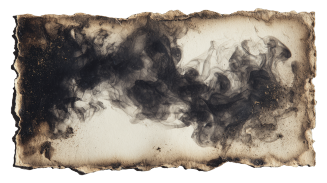 paper frame with irregular burnt shape and smoke stains