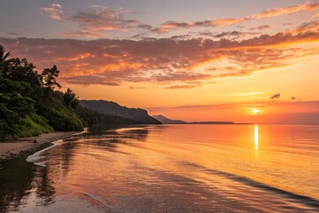 Idyllic Tropical Beach Sunset Golden Hour on a Secluded Coastline