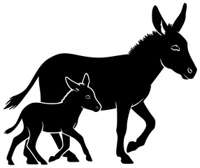 Fototapeta premium Lazy Donkey Animal Illustration Black Silhouette Vector Icon Logo on Farm in Countryside with lazy animal
