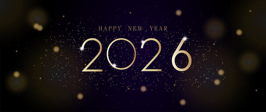 2026 Happy New Year on dark background. Greeting Card, Banner, Poster. Vector Illustration.