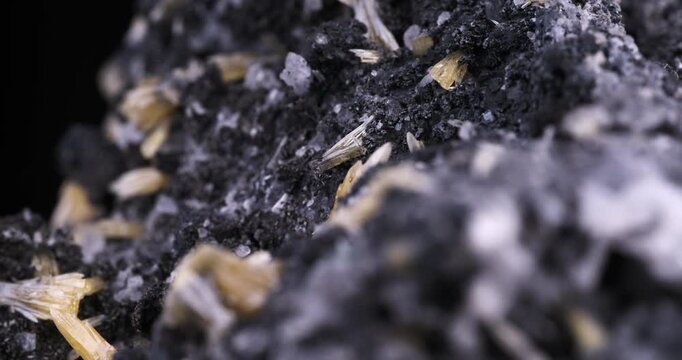 Mimetite crystal. Specimen from Tsumeb mine, Namibia. Micro footage extreme close-up. microscope mineral crystal photography for Scientific use.
