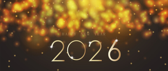 2026 Happy new year, Abstract luxury golden glitter effect glowing on black background with lighting effect sparkle. Template premium award ceremony design. Vector illustration